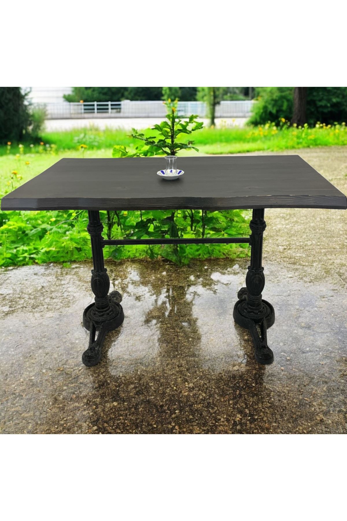 CAFE MASA KÖKNAR Kütük Masa SİYAH ASLAN AYAK 180x90