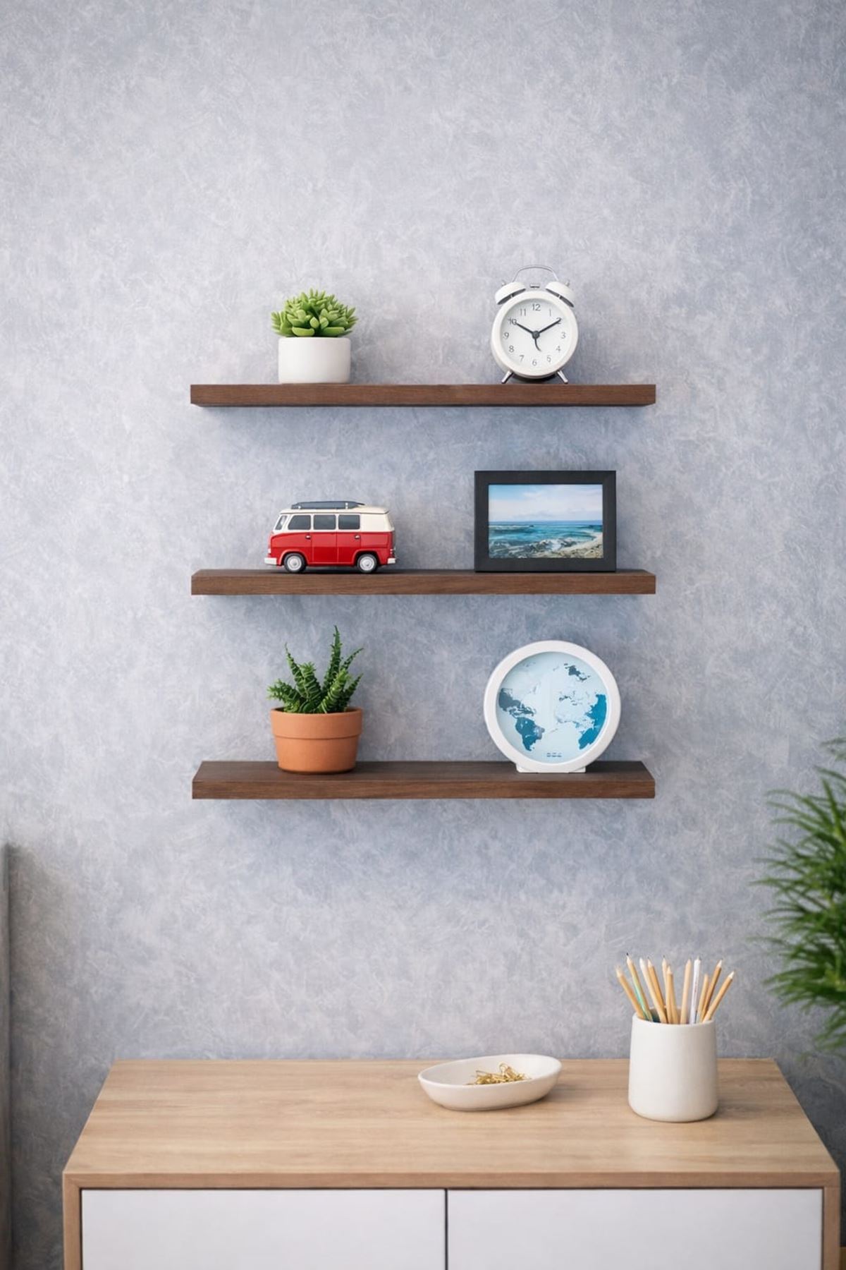 3'lü Uçan Duvar Rafı Set Gizli Raf- Barok 15x50