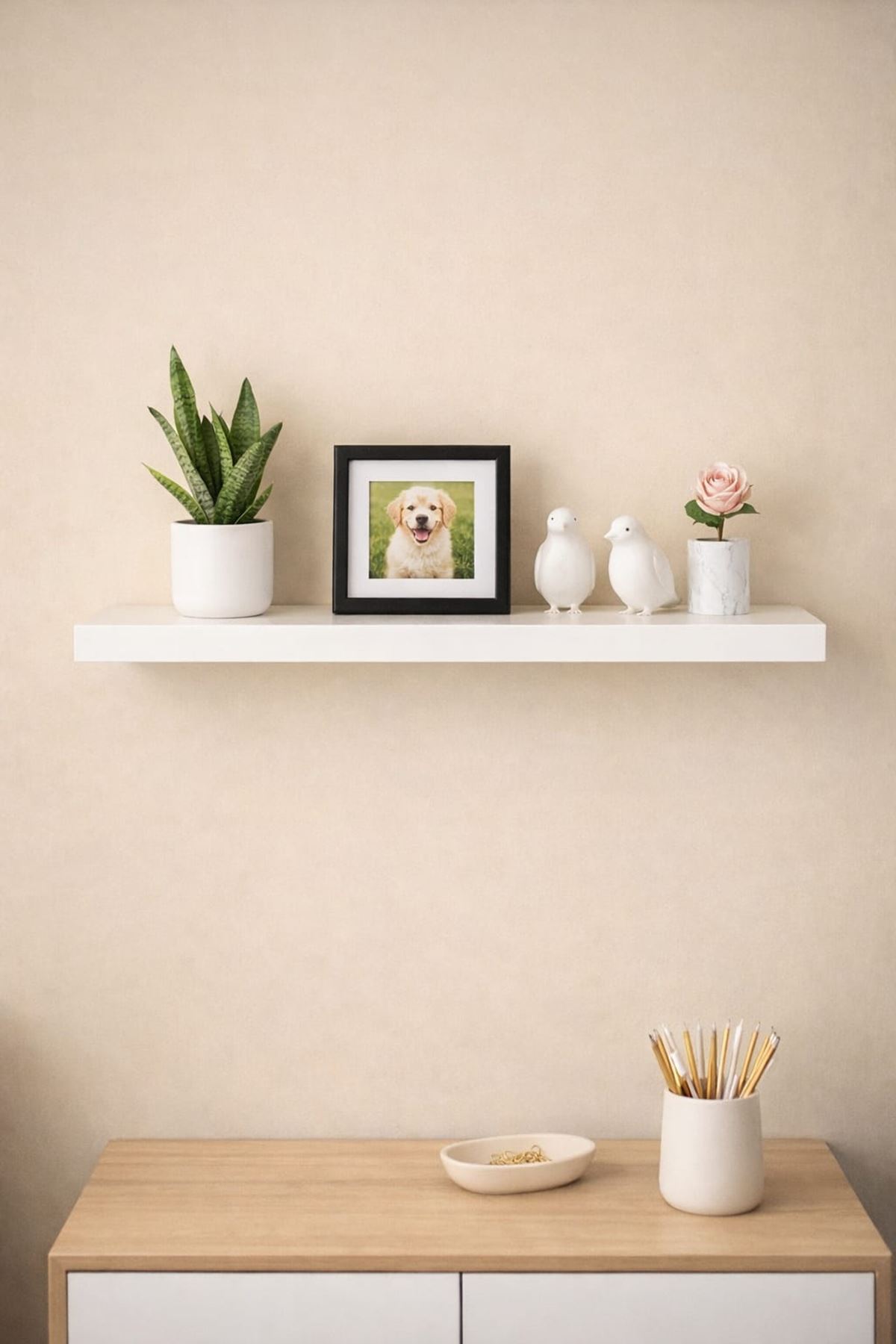 Tekli Duvar Rafı - Uçan Raf Gizli Raf Beyaz 15x40