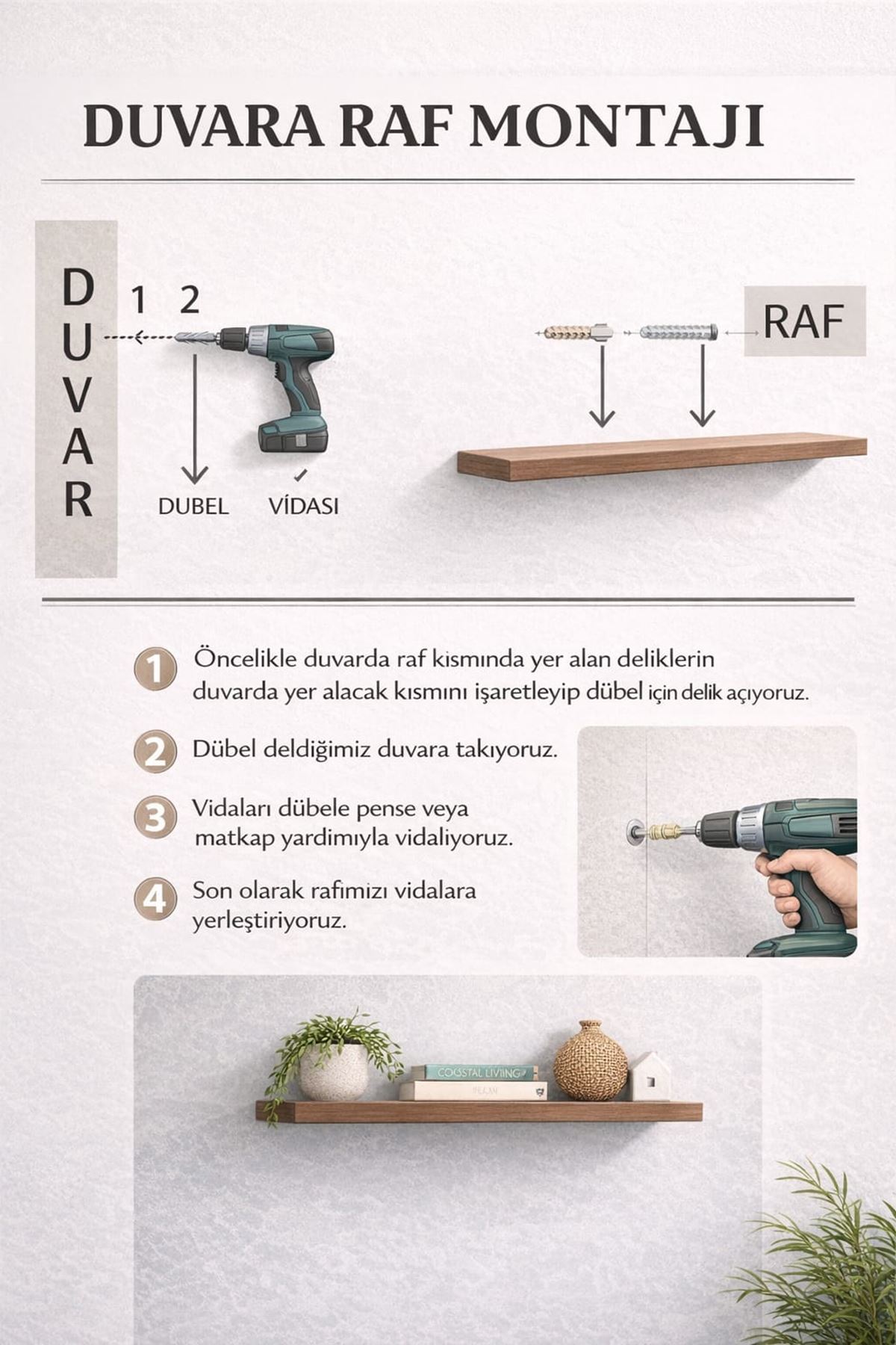 Tekli Uçan Duvar Rafı Set Gizli Raf- Barok - 15x50