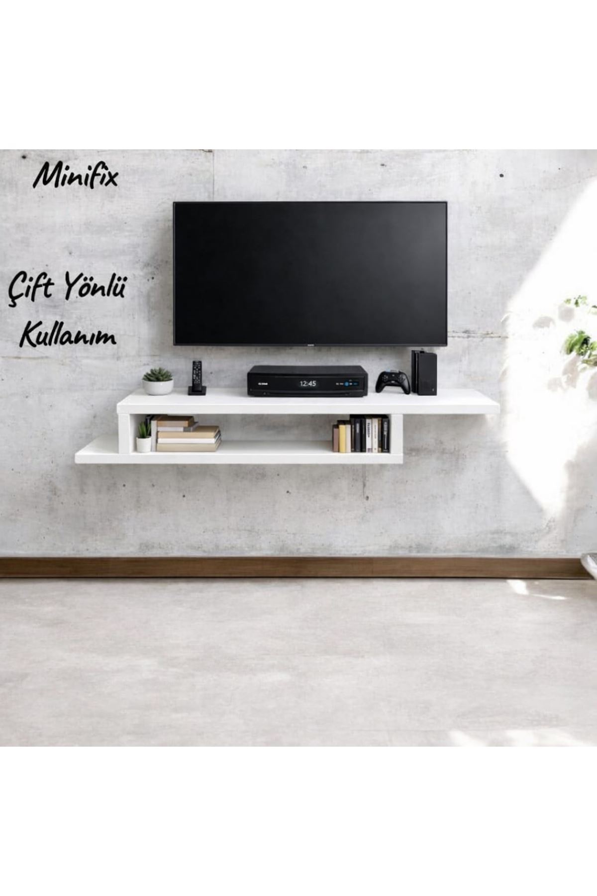 Dekoratif Raflı Duvar Tv Ünitesi  Z Raf Beyaz 150