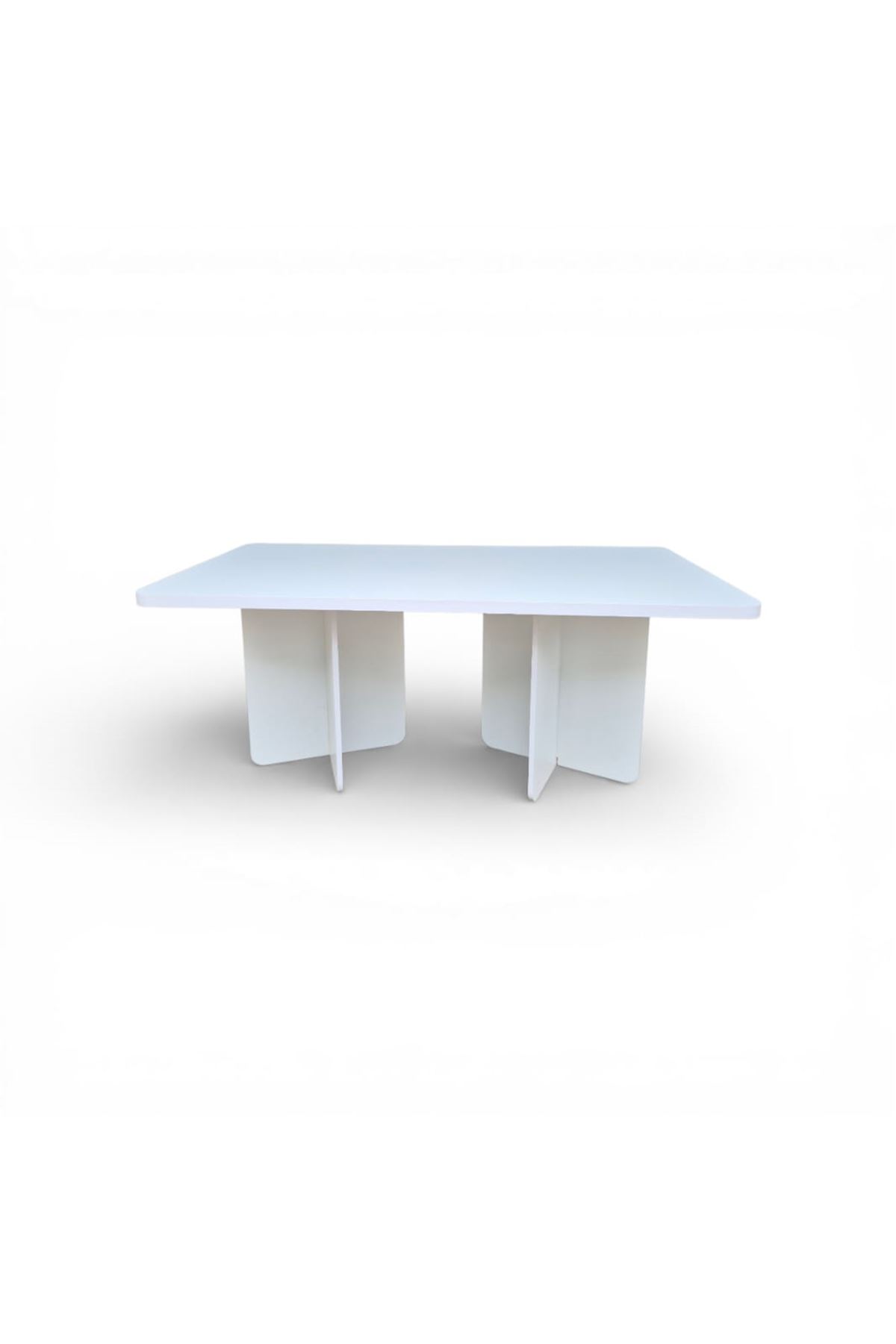 Dikdörtgen Salon Yemek Masası Kare Ayak 36mm Kalın Kenarlı 180x90-Beyaz