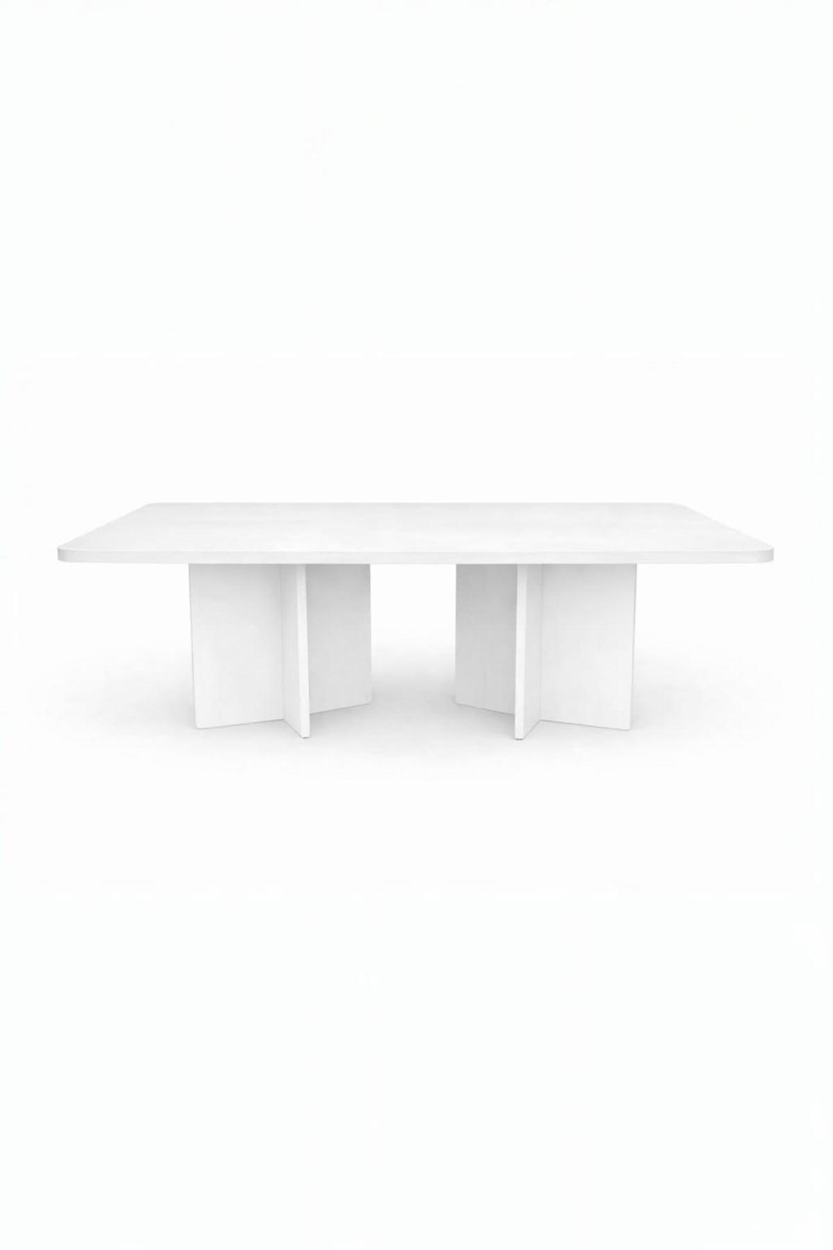 Dikdörtgen Salon Yemek Masası Kare Ayak 36mm Kalın Kenarlı 180x90-Beyaz