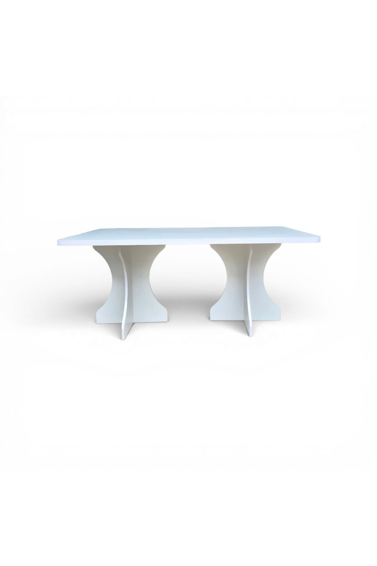 Dikdörtgen Salon Yemek Masası Kemer Ayak - 36mm Kalın Kenarlı 180x90-Beyaz