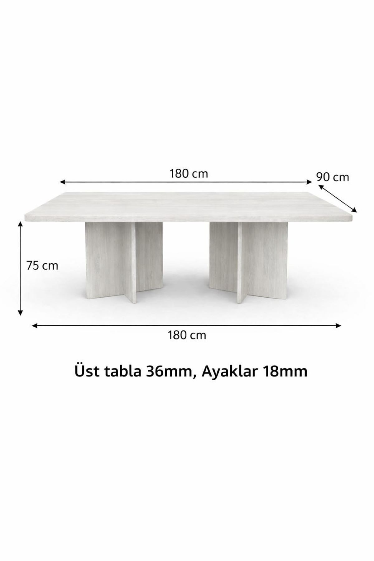 Dikdörtgen Salon Yemek Masası Kemer Ayak - 36mm Kalın Kenarlı 180x90-Afrika Ceviz