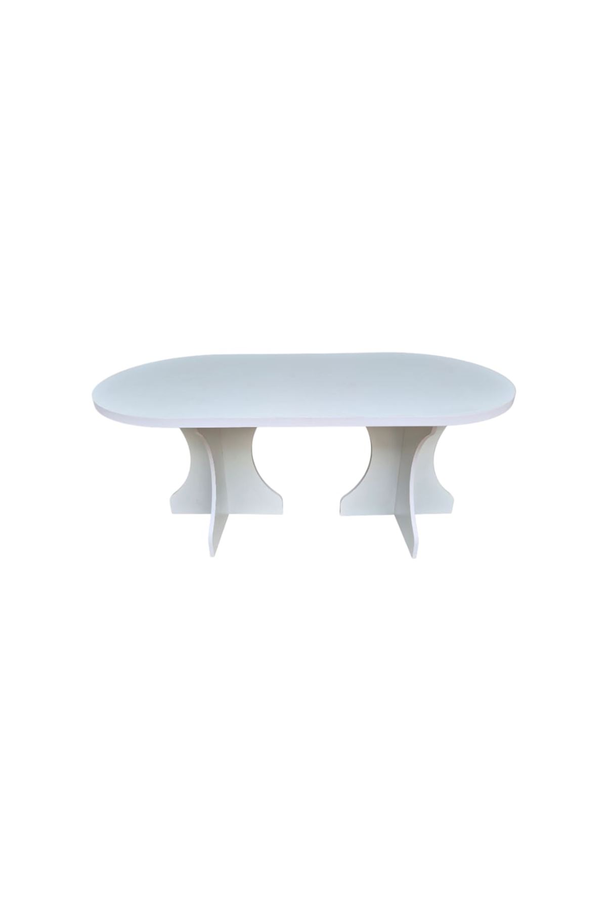 Oval Salon Yemek Masası Kemer Ayak 36mm Kalın Kenarlı 160x90 -Beyaz