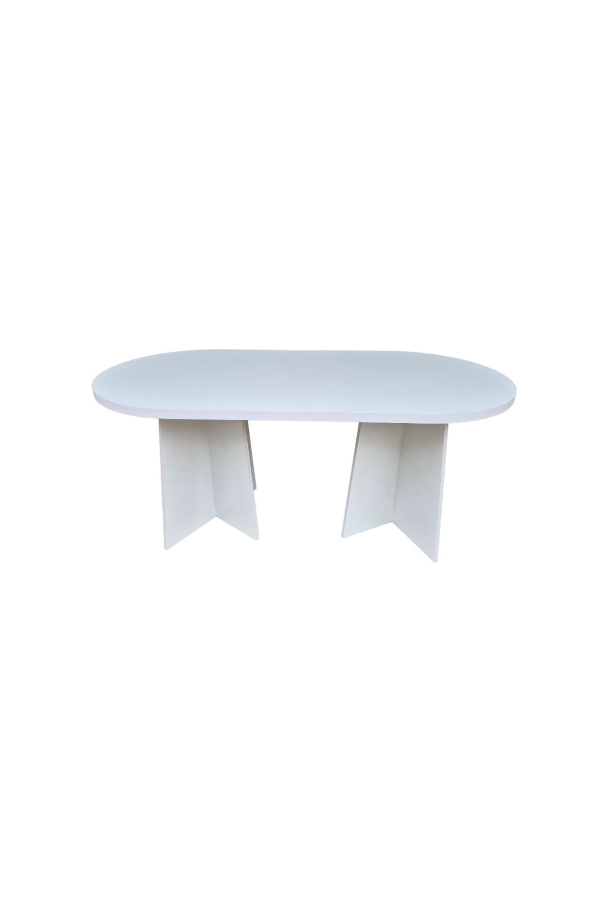 Oval Salon Yemek Masası Mantar Ayak 36mm Kalın Kenarlı 180x90 -Beyaz
