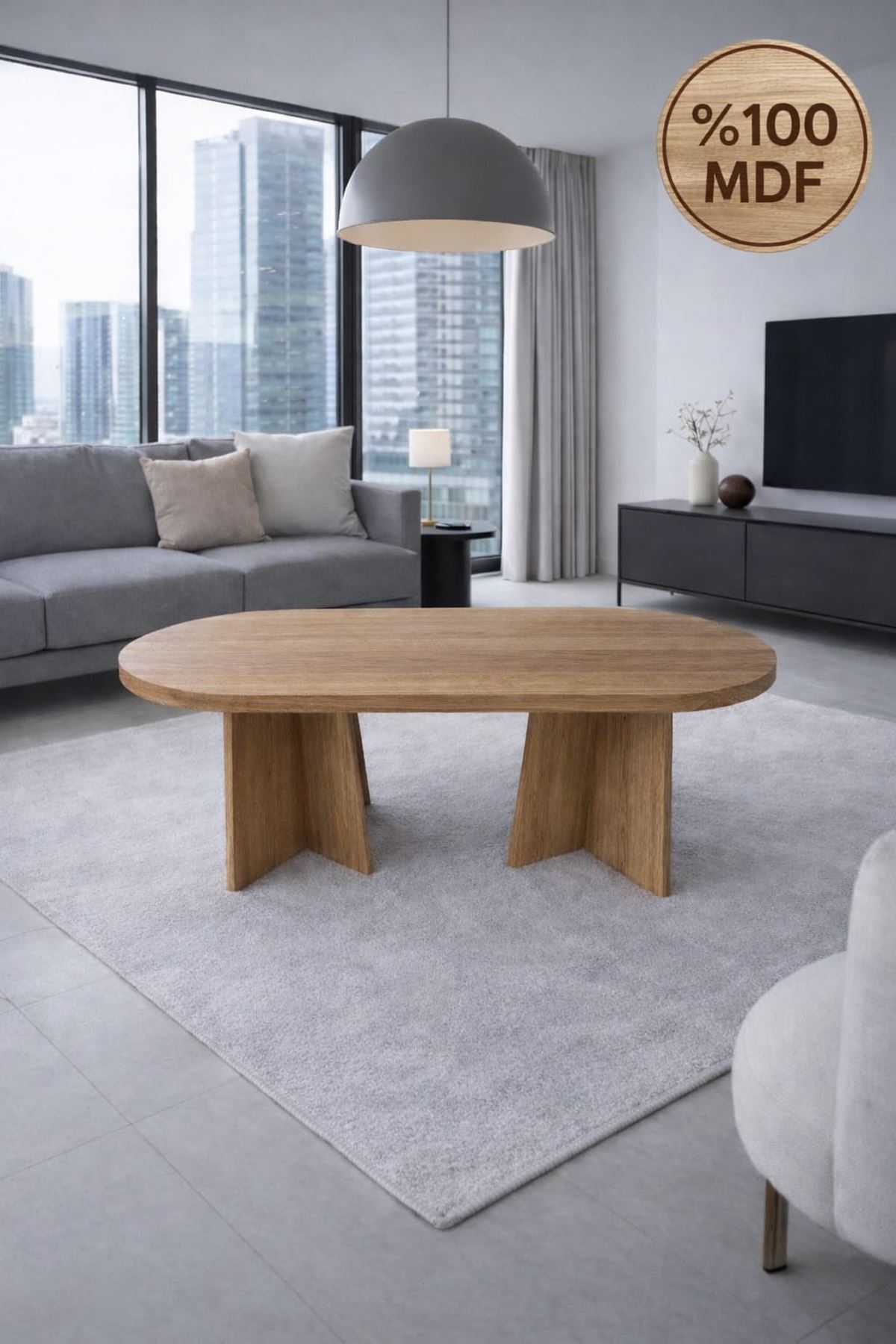 Oval Salon Yemek Masası Mantar Ayak 36mm Kalın Kenarlı -180x90-Afrika Ceviz