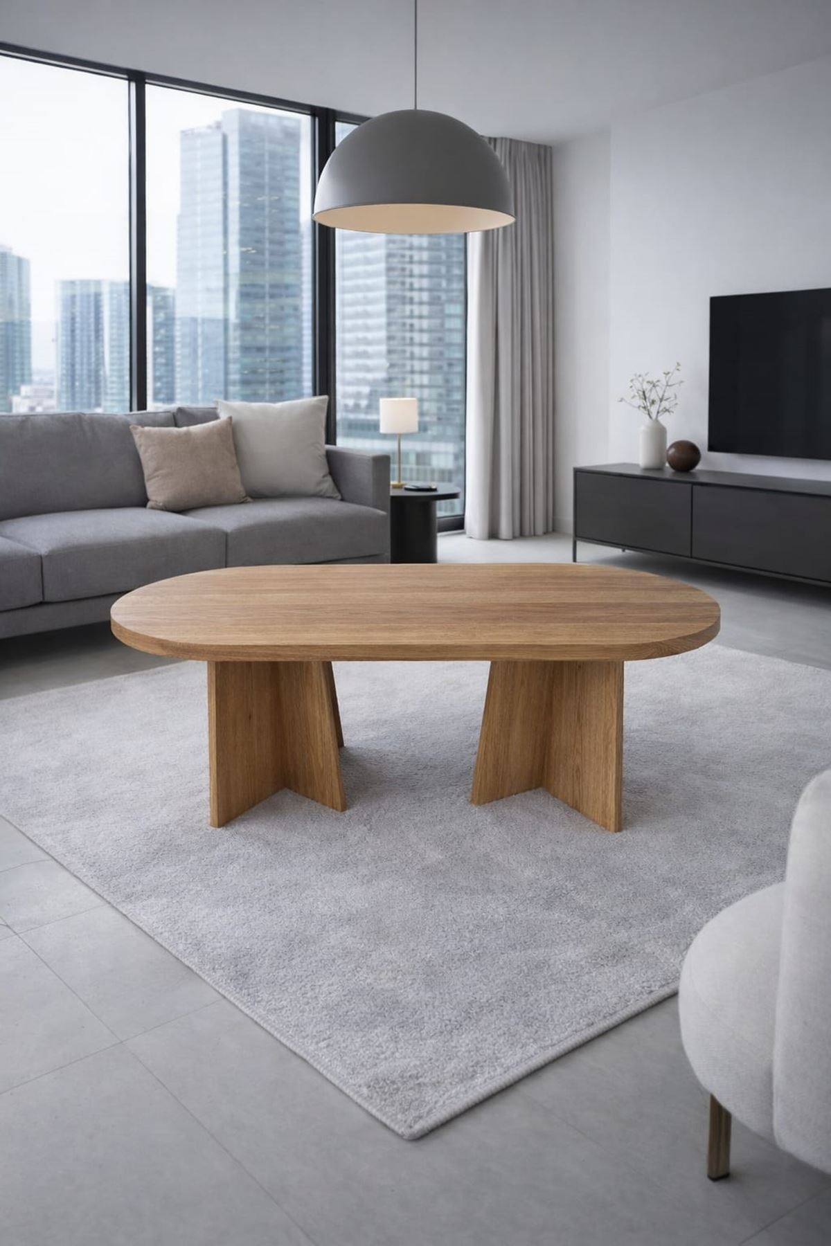 Oval Salon Yemek Masası Mantar Ayak 36mm Kalın Kenarlı -180x90-Afrika Ceviz