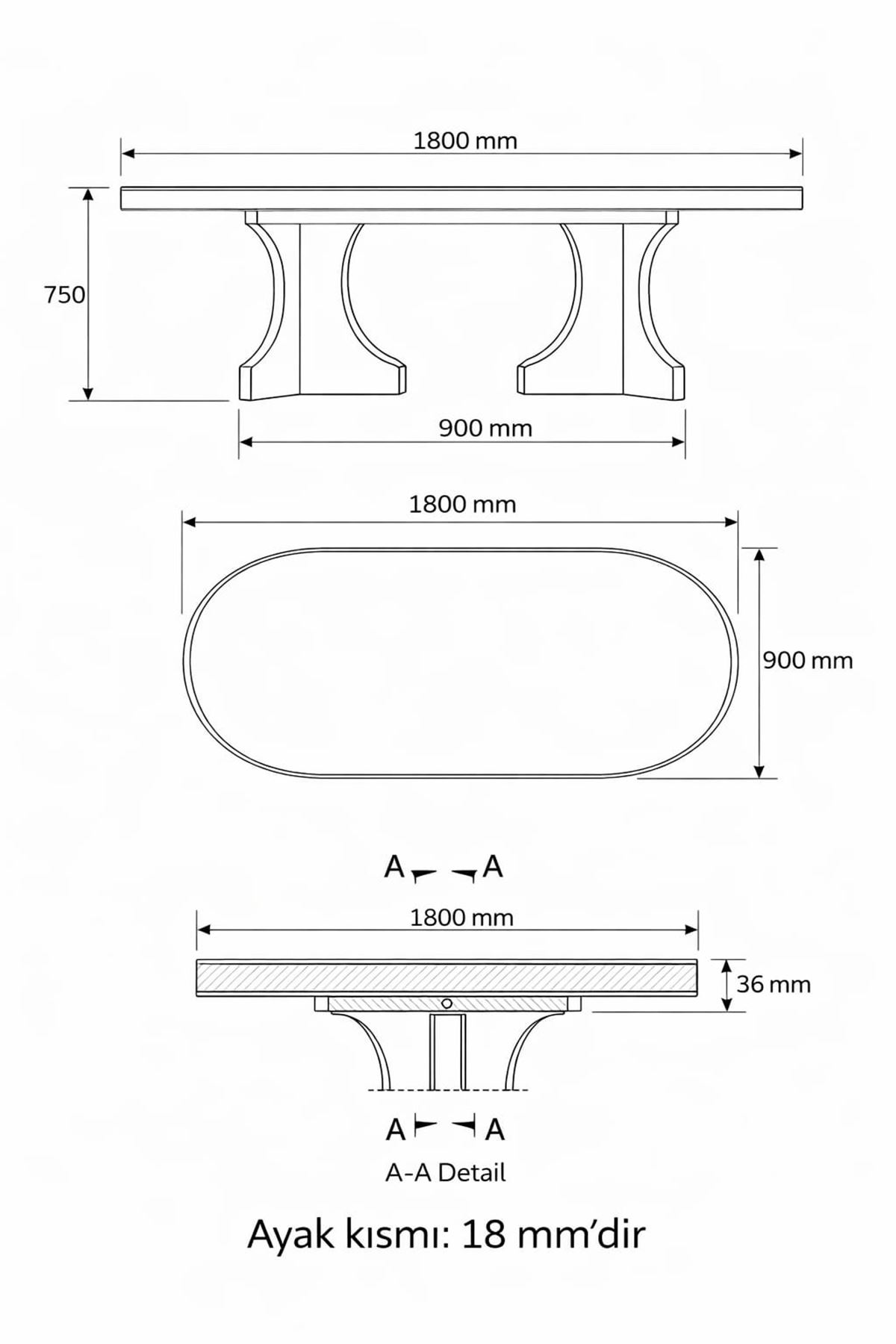 Oval Salon Yemek Masası Mantar Ayak 36mm Kalın Kenarlı 160x90-Traverten