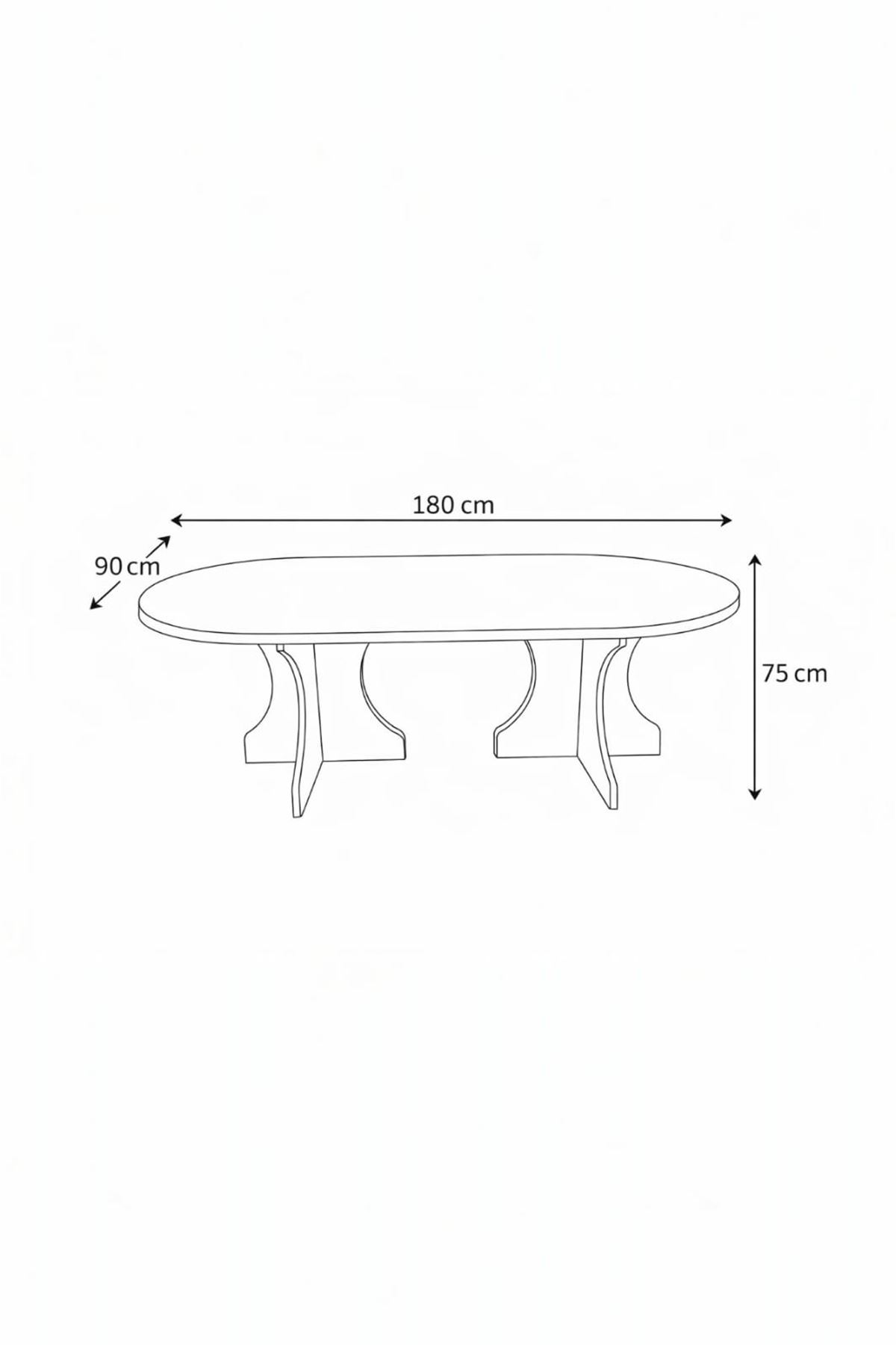 Oval Salon Yemek Masası Kare Ayak 36mm Kalın Kenarlı 180X90 -Beyaz