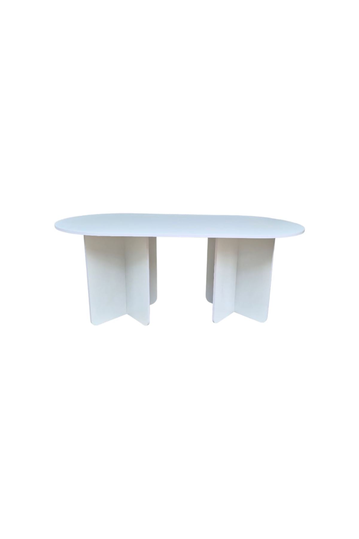 Oval Salon Yemek Masası Kare Ayak 36mm Kalın Kenarlı 160x90 -Beyaz