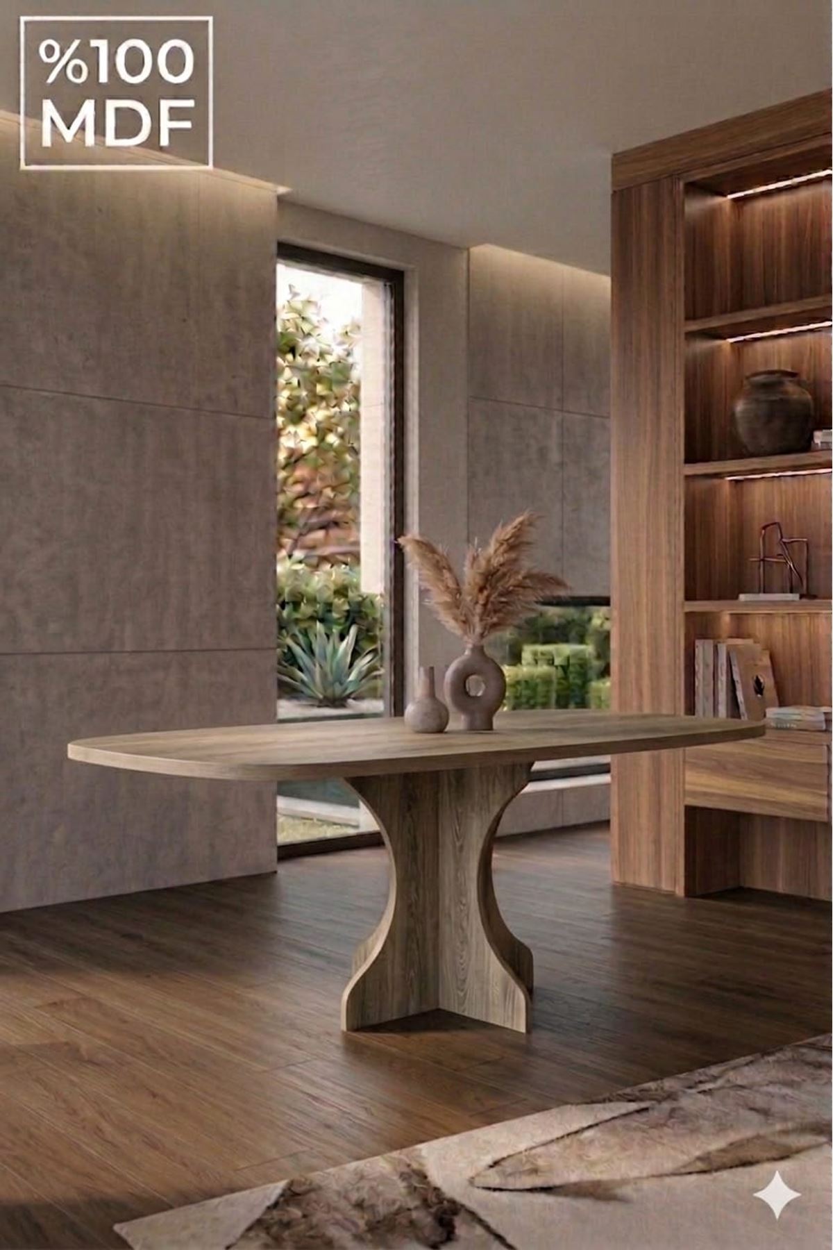 Dikdörtgen Salon Yemek Masası Kemer Tek Ayak-160x90-Afrika Ceviz