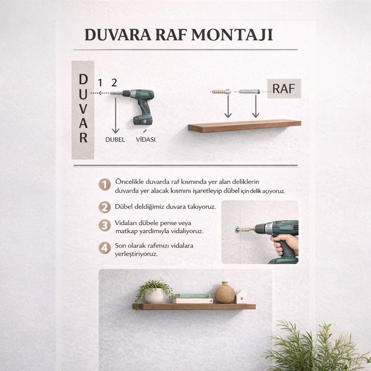 30 mm 3'lü Uçan Duvar Rafı Set Gizli Raf- Barok