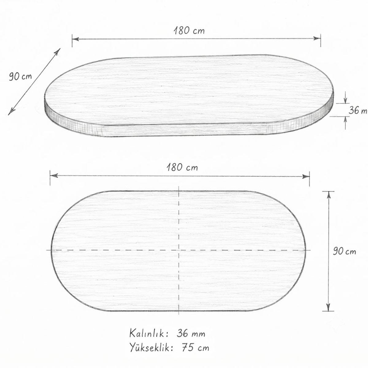 Oval Salon Yemek Masası Kare Ayak 36mm Kalın Kenarlı -Traverten