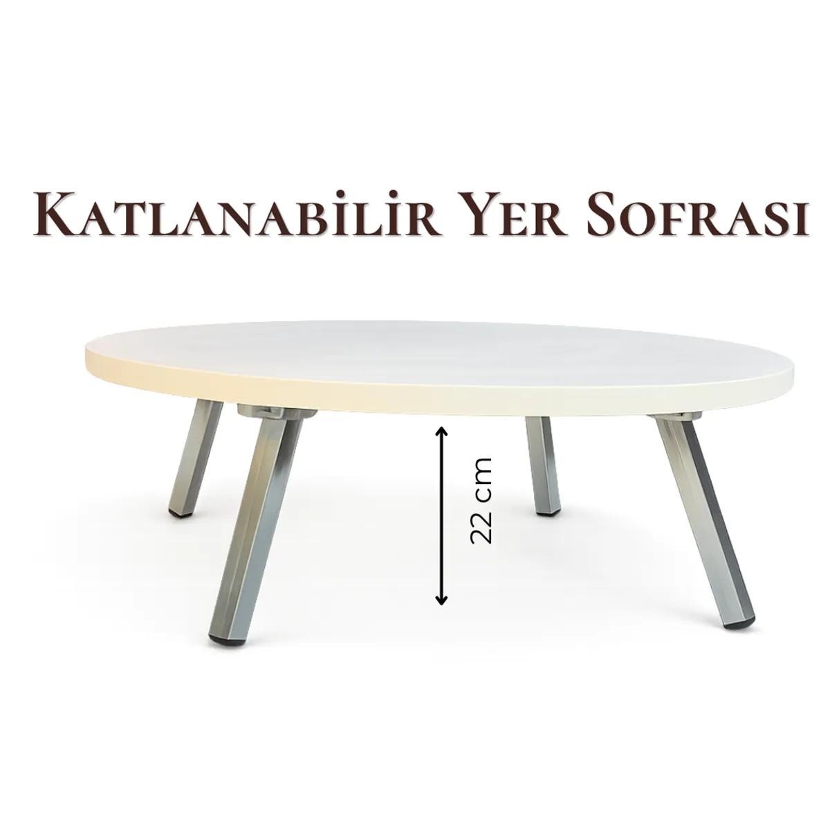 Katlanır Metal Ayaklı Yuvarlak Yer Sofrası 60 cm – Beyaz Renk Hamur Açma ve Çok Amaçlı Masa