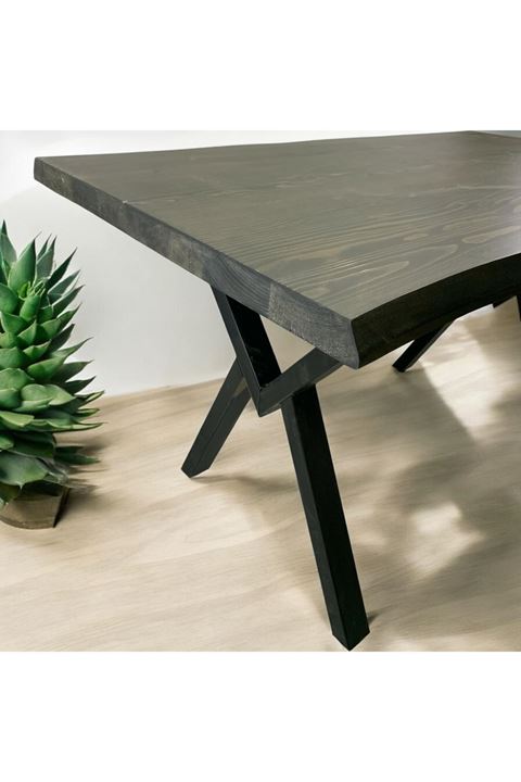 CAFE MASA SİYAH KÖKNAR Kütük Masa X AYAK SİYAH 140x70