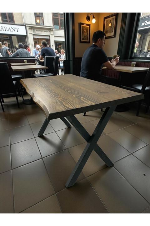 CAFE MASA CEVİZ KÖKNAR Kütük Masa X AYAK SİYAH 140x70