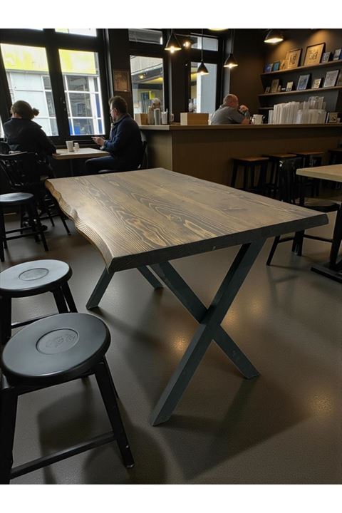CAFE MASA CEVİZ KÖKNAR Kütük Masa X AYAK SİYAH 140x70