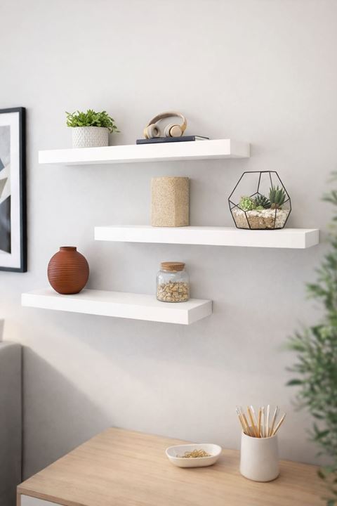 3'lü Uçan Duvar Rafı Set Gizli Raf- Beyaz 15x30
