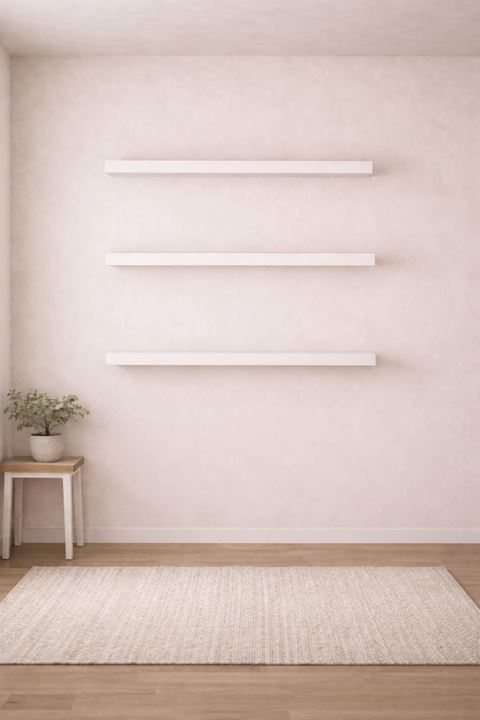 30 mm 3'lü Uçan Duvar Rafı Set Gizli Raf- Beyaz 15x40