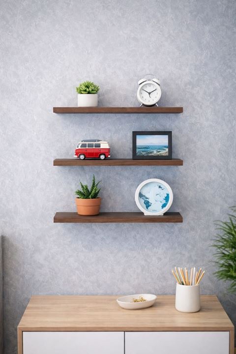 3'lü Uçan Duvar Rafı Set Gizli Raf- Barok 15x30