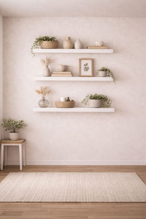 30 mm 3'lü Uçan Duvar Rafı Set Gizli Raf- Beyaz 15x50