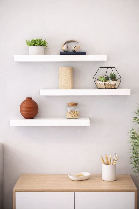 3'lü Uçan Duvar Rafı Set Gizli Raf- Beyaz 15x40