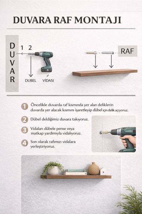 3'lü Uçan Duvar Rafı Set Gizli Raf- Beyaz 15x50