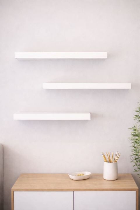 3'lü Uçan Duvar Rafı Set Gizli Raf- Beyaz 15x40