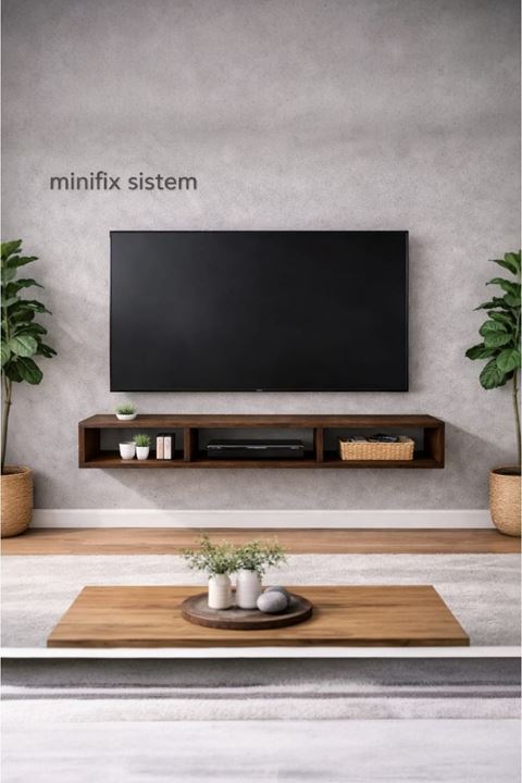 Dekoratif Raflı Duvar Tv Ünitesi  Üç Bölmeli Barok 150