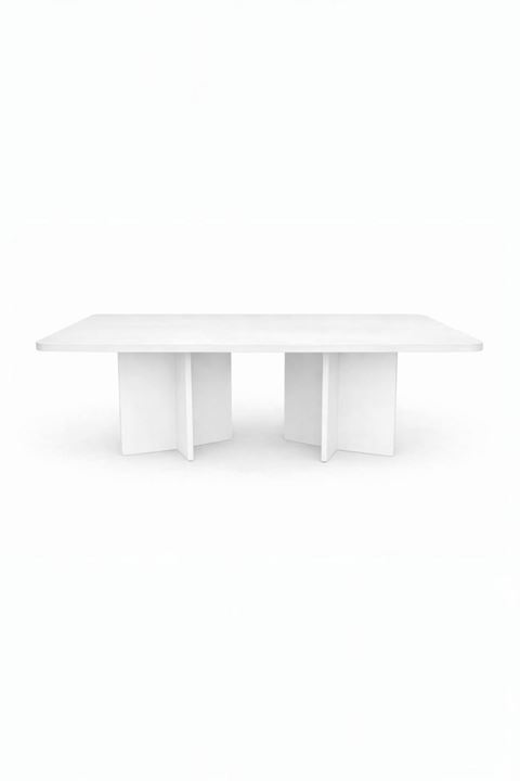 Dikdörtgen Salon Yemek Masası Kare Ayak 36mm Kalın Kenarlı 180x90-Beyaz