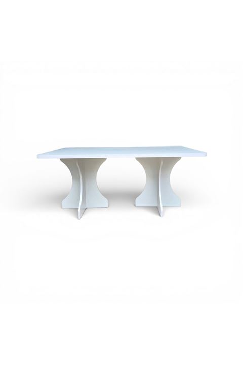 Dikdörtgen Salon Yemek Masası Kemer Ayak - 36mm Kalın Kenarlı 180x90-Beyaz