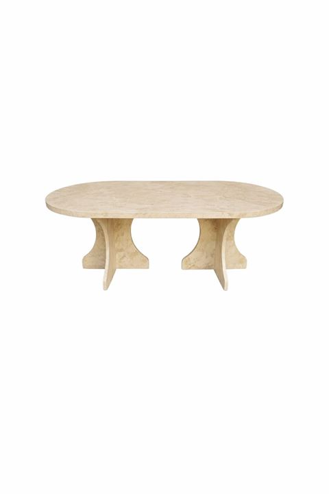 Oval Salon Yemek Masası Kemer Ayak 36mm Kalın Kenarlı 180x90-Traverten