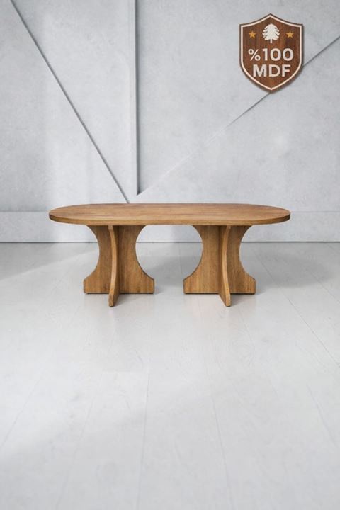 Oval Salon Yemek Masası Kemer Ayak 36mm Kalın Kenarlı -160x90-Afrika Ceviz