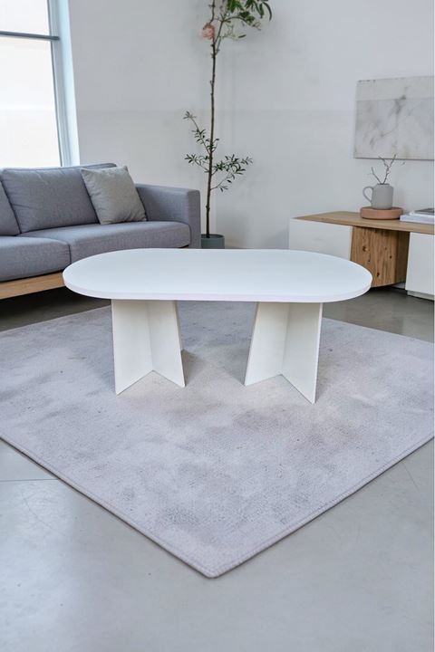 Oval Salon Yemek Masası Mantar Ayak 36mm Kalın Kenarlı 160x90 -Beyaz