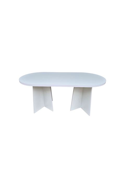 Oval Salon Yemek Masası Mantar Ayak 36mm Kalın Kenarlı 160x90 -Beyaz