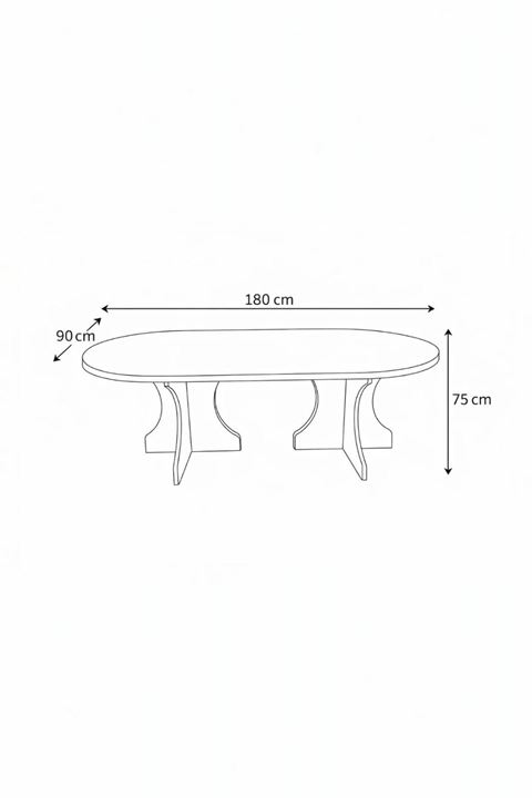 Oval Salon Yemek Masası Kare Ayak 36mm Kalın Kenarlı 180X90 -Beyaz