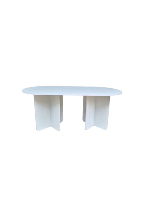 Oval Salon Yemek Masası Kare Ayak 36mm Kalın Kenarlı 180X90 -Beyaz