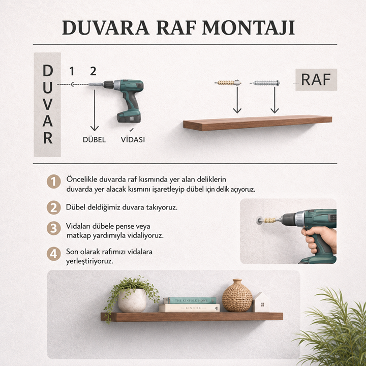 Tekli Uçan Duvar Rafı Set Gizli Raf- Beyaz - 30 mm