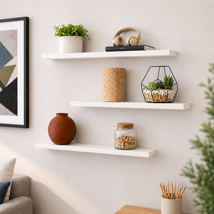3'lü Uçan Duvar Rafı Set Gizli Raf- Beyaz