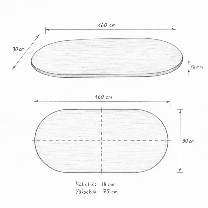 Oval Salon Yemek Masası Mantar Tek Ayak-160x90-Afrika Ceviz