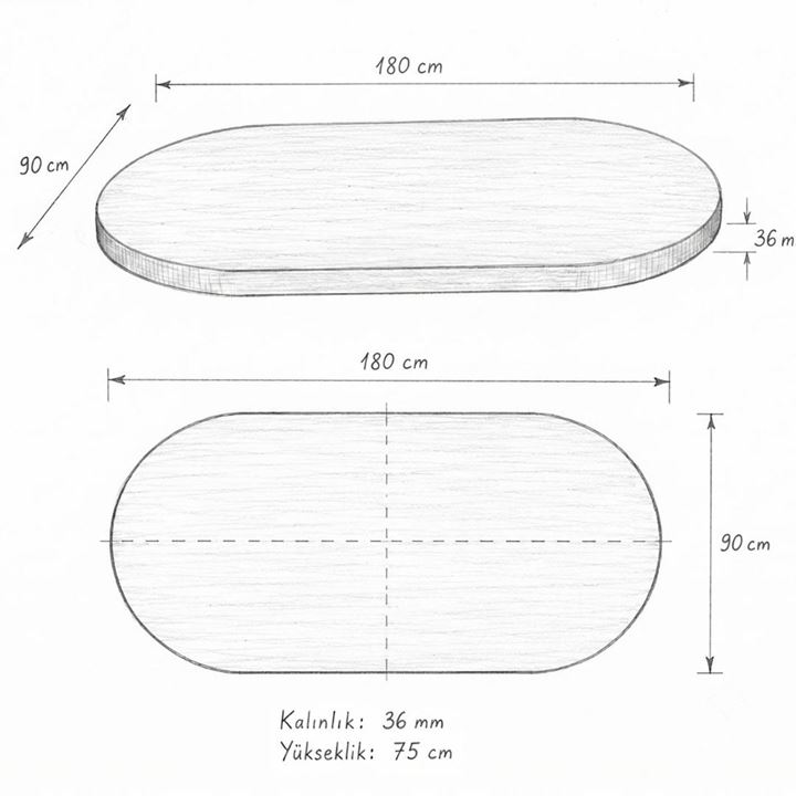 Oval Salon Yemek Masası Mantar Ayak 36mm Kalın Kenarlı -Traverten