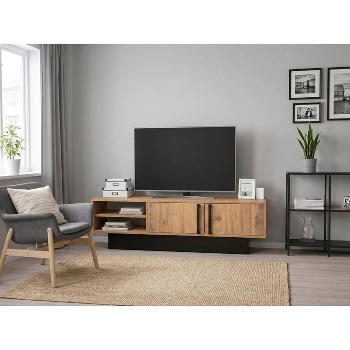 Dekoratif 2 Raflı 2 Kapaklı Tv Sehpası - Atlantik Çam