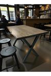 CAFE MASA CEVİZ KÖKNAR Kütük Masa X AYAK SİYAH 140x70
