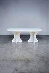 Oval Salon Yemek Masası Kemer Ayak 36mm Kalın Kenarlı 160x90 -Beyaz