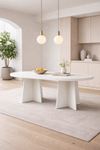 Oval Salon Yemek Masası Mantar Ayak 36mm Kalın Kenarlı 160x90 -Beyaz