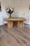 Oval Salon Yemek Masası Kare Ayak 36mm Kalın Kenarlı 180x90 -Afrika Ceviz