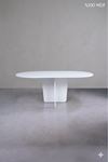 Oval Salon Yemek Masası Kare Tek Ayak 160x90 -Beyaz