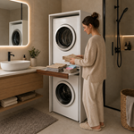 Çamaşır Ve Kurutma Makinesi Dolabı Kapaksız Çekmeceli Banyo Dolabı Ceviz